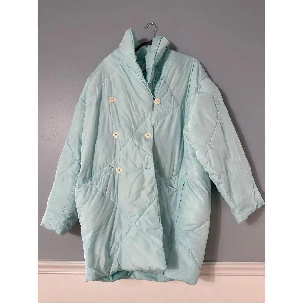 New Free People Women's Ella Oversized Daydream Blue Puffer Coat Size Small